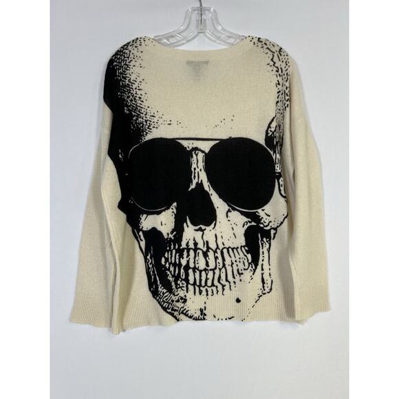 Aqua Sweaters - Aqua Off White 100% Cashmere Pullover Skull Graphic Sweater Size M